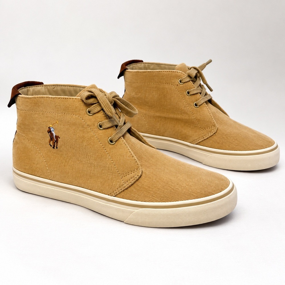 Polo Ralph Lauren Talin Tan Corduroy Suede Mid Top Sneakers Mens 11.5 D